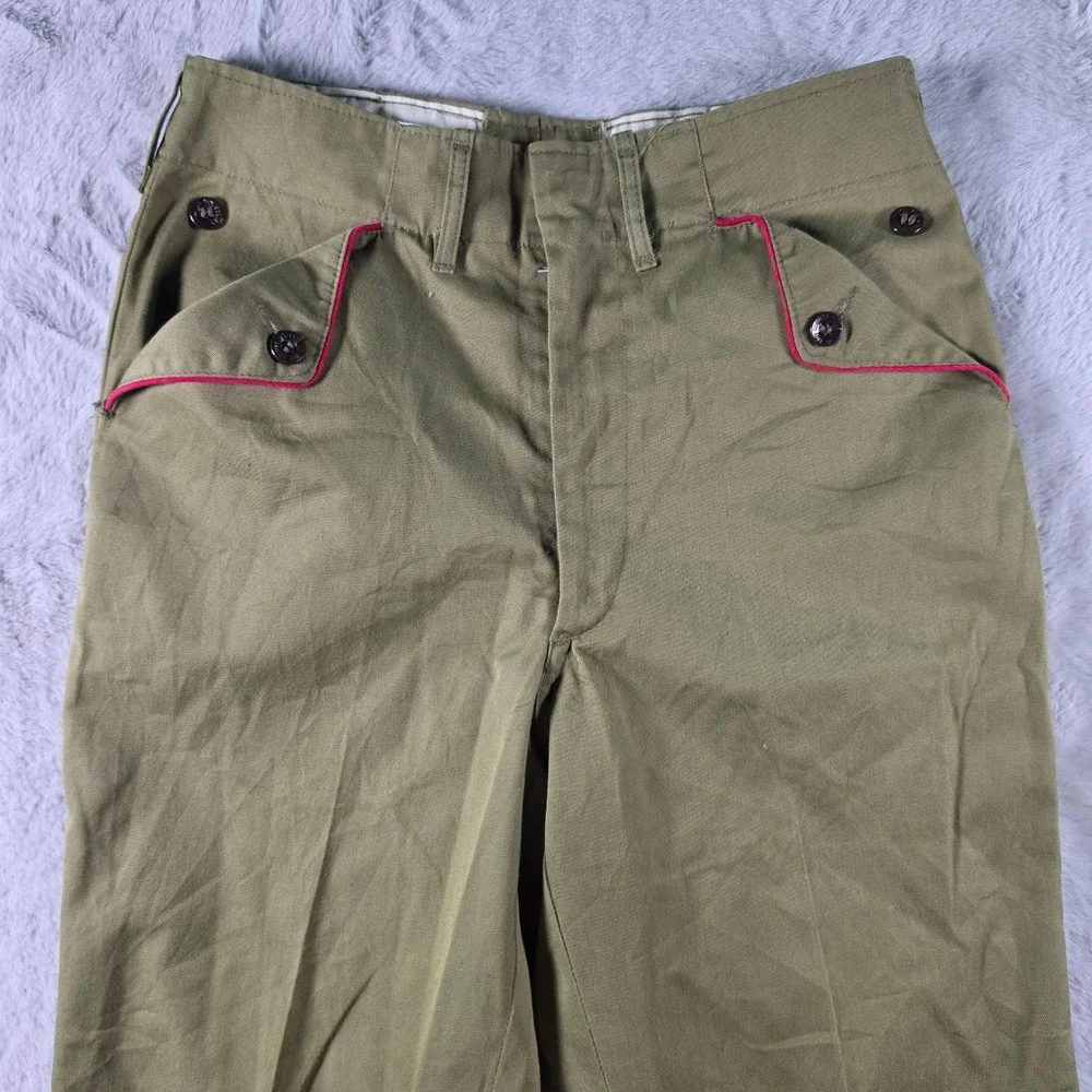 Boy Scouts of‎ America Uniform Pants Kids 26 Olive Green Vintage Red Piping BSA